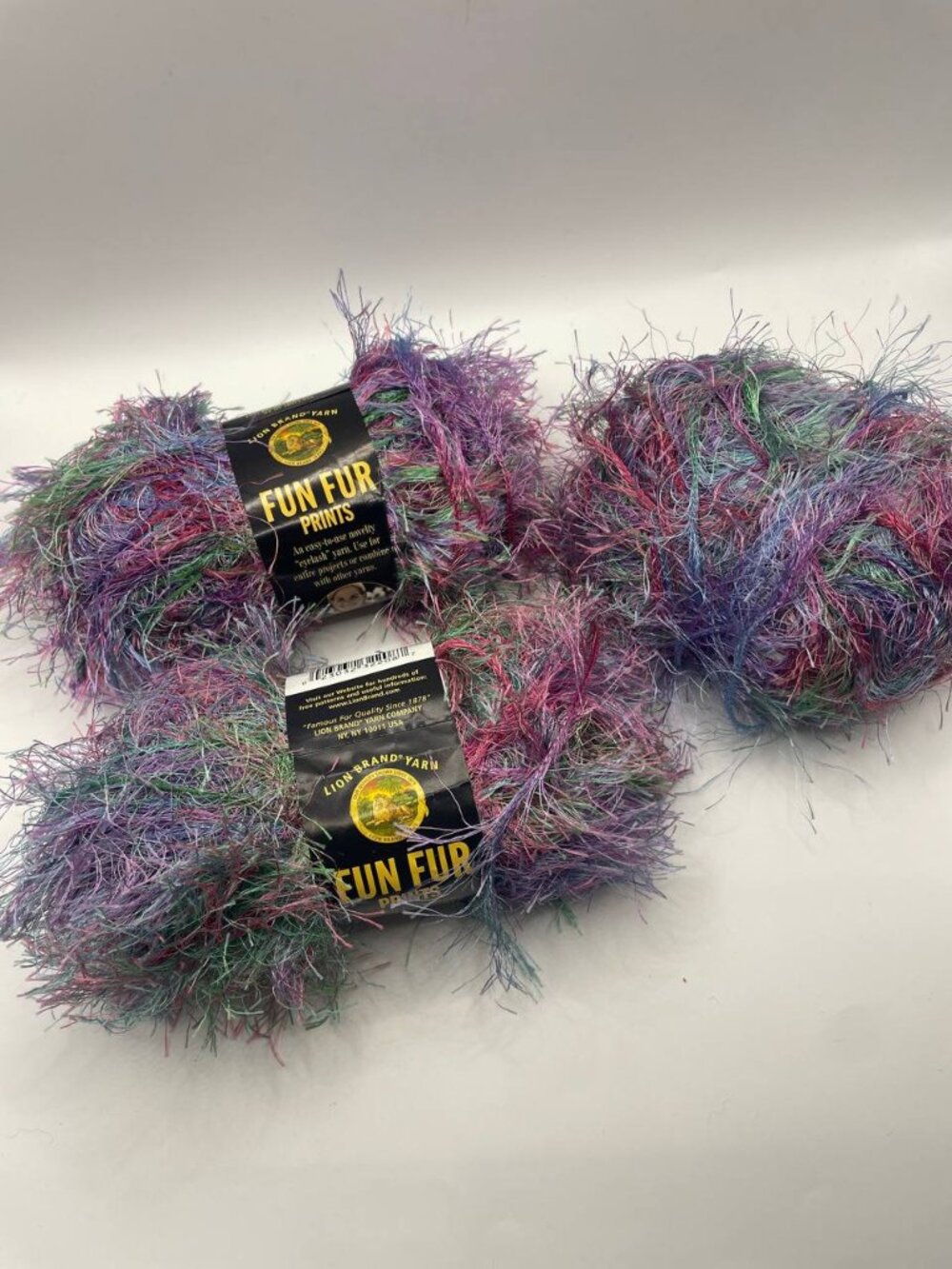 NWT Lion Brand Fun Fur Prints Tropical Yarn Lot of 3 - Bright Multicolor Fuzzy E